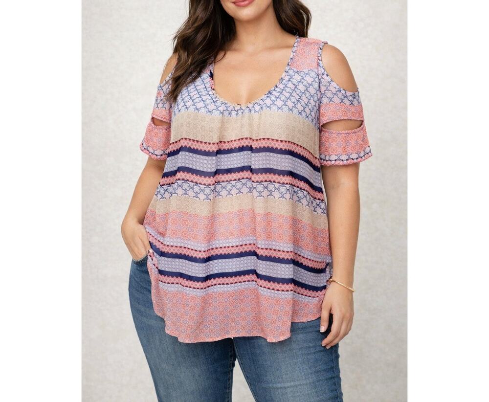 New NY Collection Sheer Peek a Boo Shoulder Blouse size L Polyester